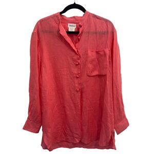 Neiman Marcus 100% Linen Shirt Vintage Coral Pink Knot Button Band Collar Small